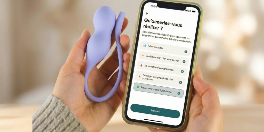 Sonde périnéale connectée utilisée avec une application mobile