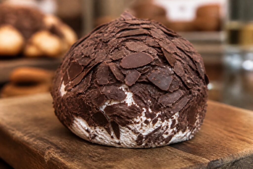 Tête de nègre, dessert meringué enrobé de chocolat et de vermicelles